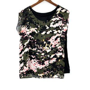 Metaphor Womens Sheer Top Camo Lined Cap Sleeve Black, Green, Pink M